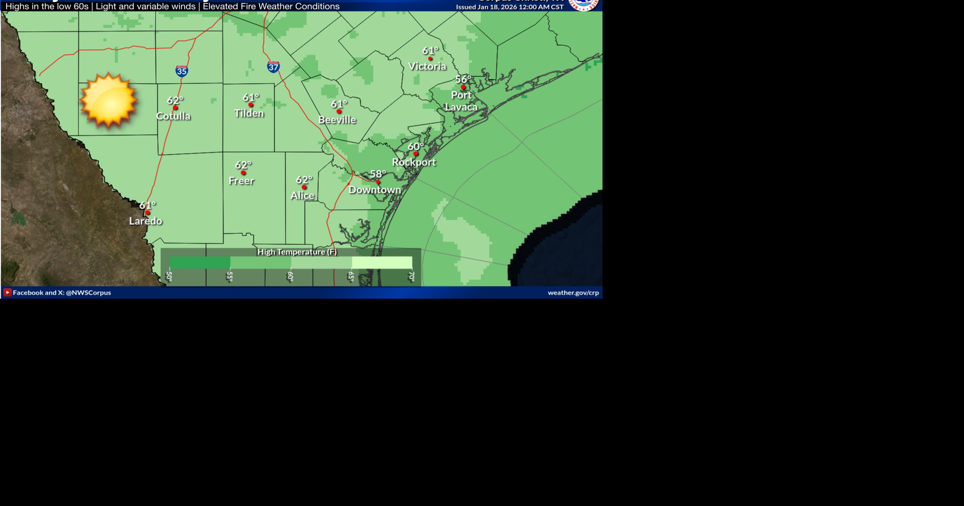 Sunny, cool today across South Texas