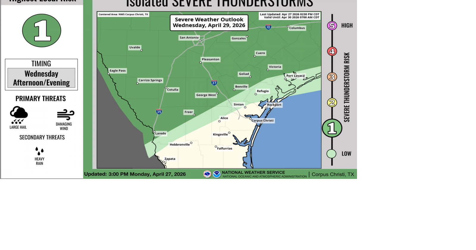 Severe weather threat possible Wednesday