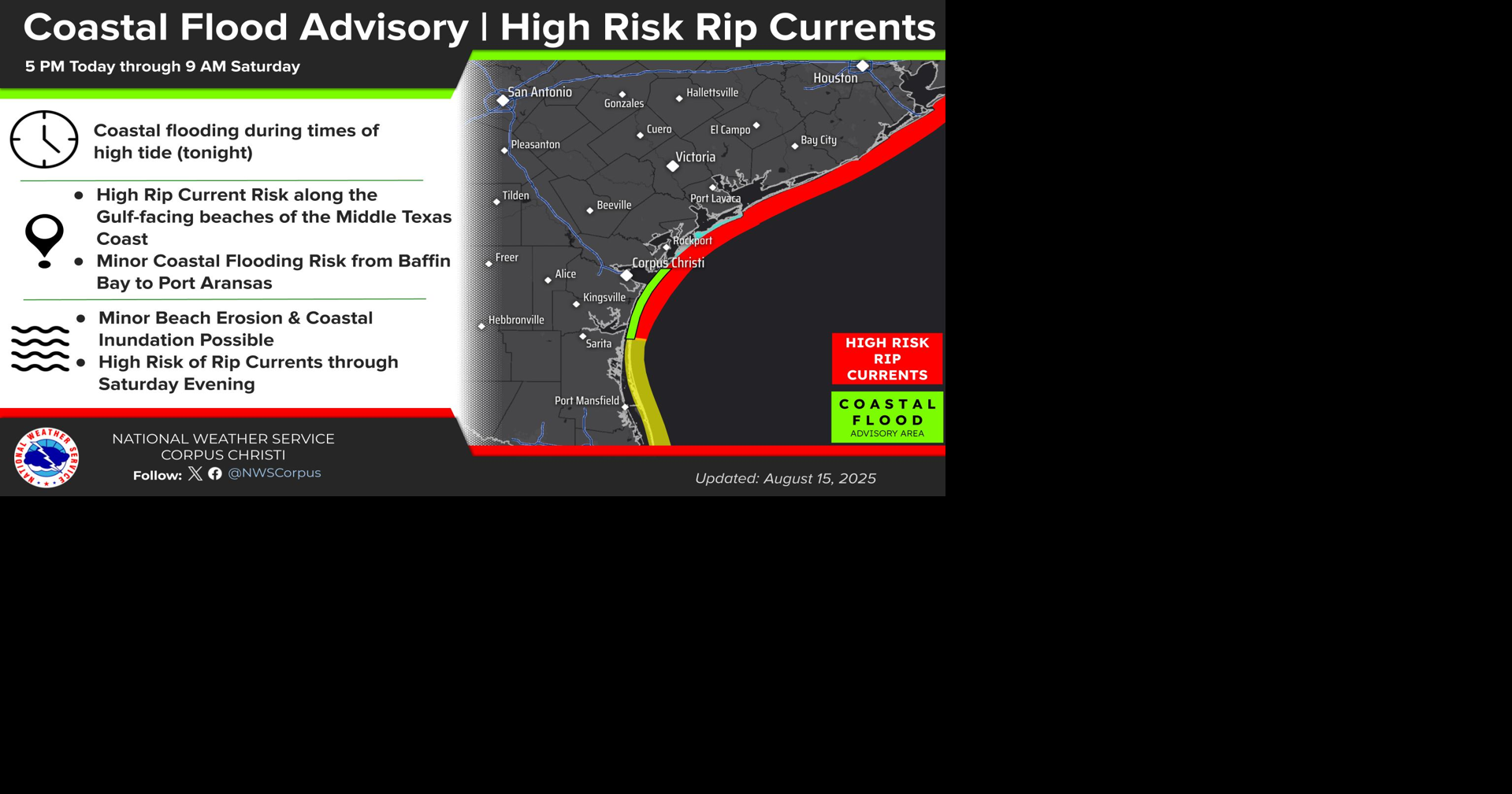 NWS issues coastal flood advisory, warns of high-risk rip currents ...