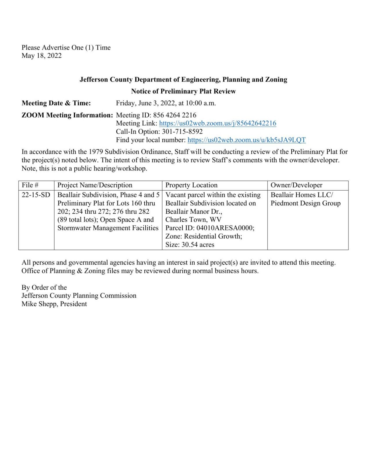 LEGAL ADS - MAY 18, 2022 EDITION | Legals | Spiritofjefferson.com