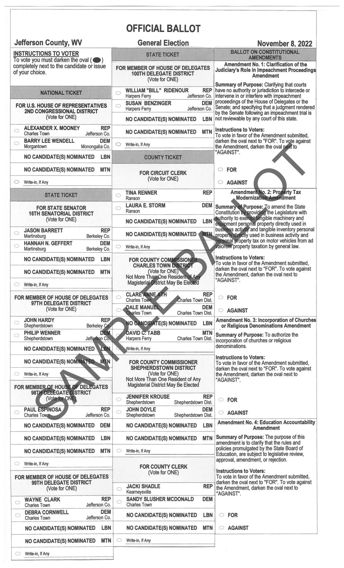 Sample Ballot Nov 8, 2022