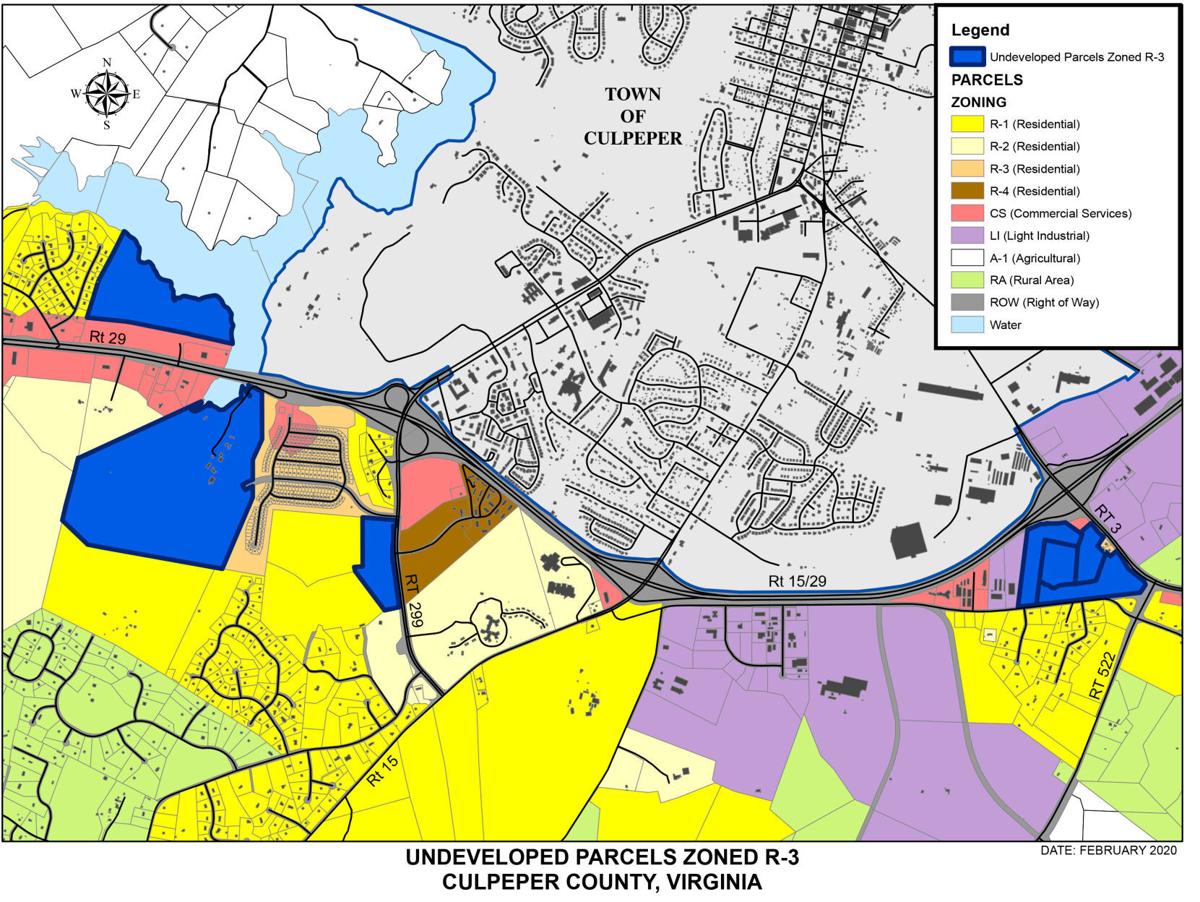 Map of undeveloped R-3 parcels in Culpeper County