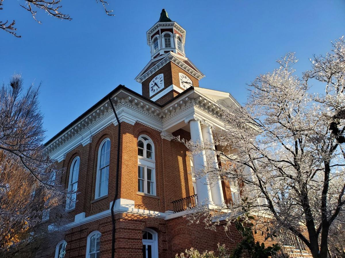 Culpeper County Courthouse with winter ice in trees