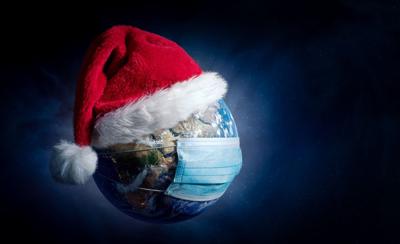 Earth With Surgical Mask and Santa Hat