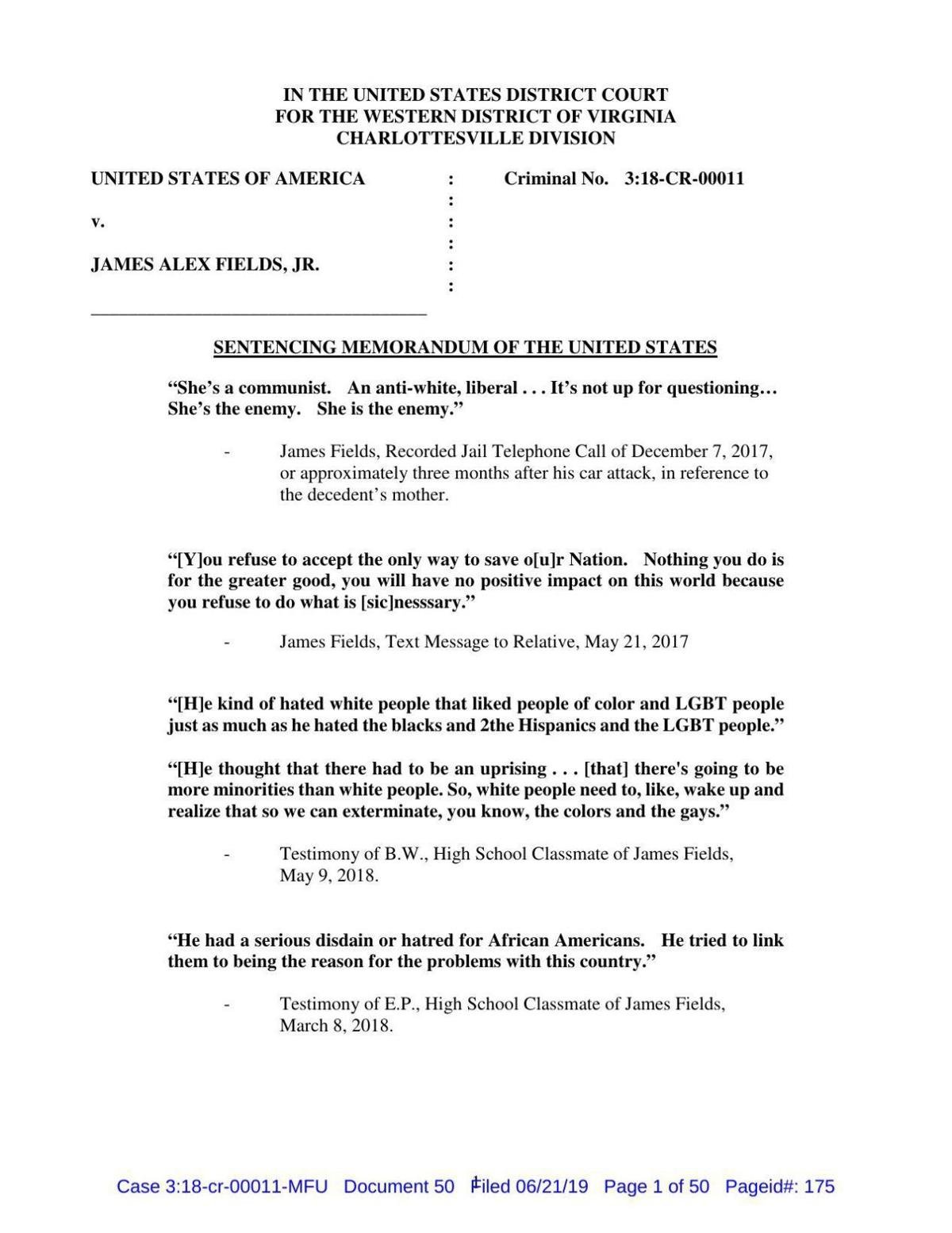 Fields Sentencing Memorandum