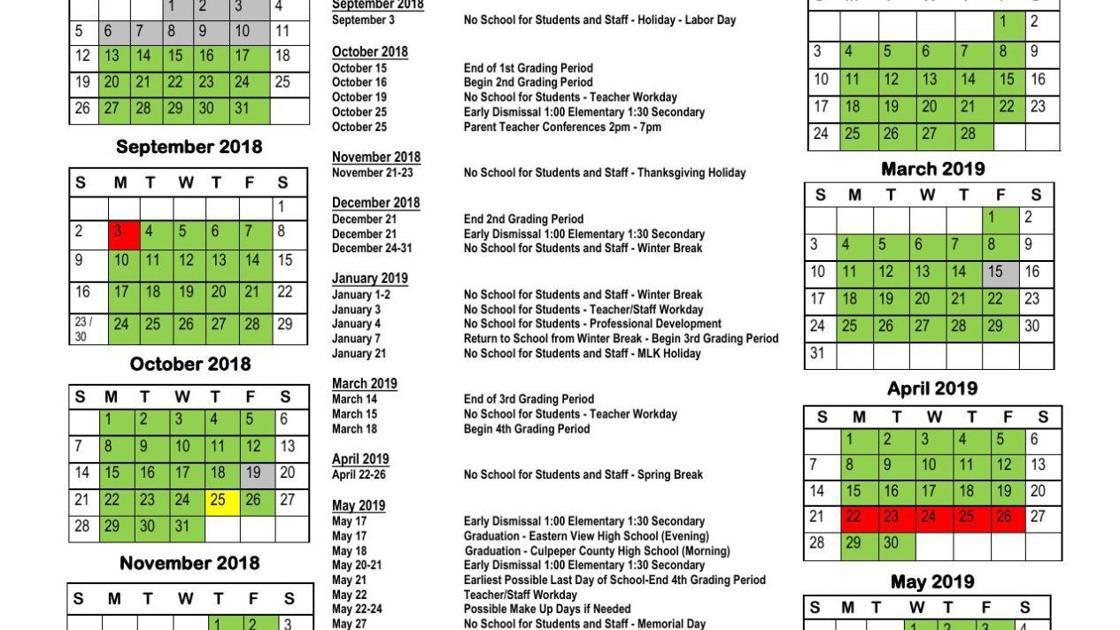 2018 19 Academic Calendar Starexponent Com Culpeper County Public Schools Calendar