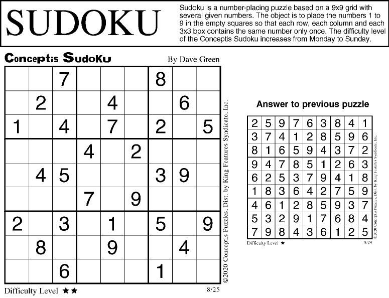 Aug. 25, 2020, Sudoku | | state-journal.com