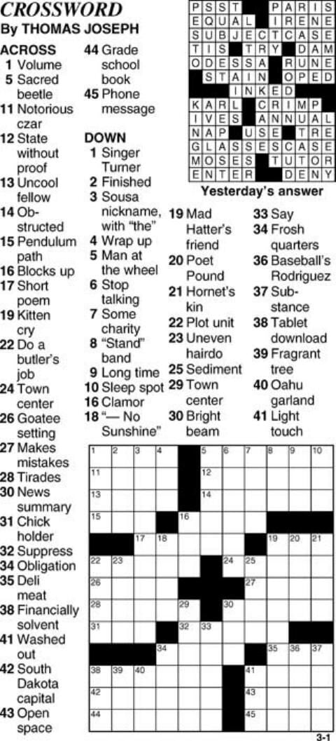 March 1, 2023, crossword | | state-journal.com