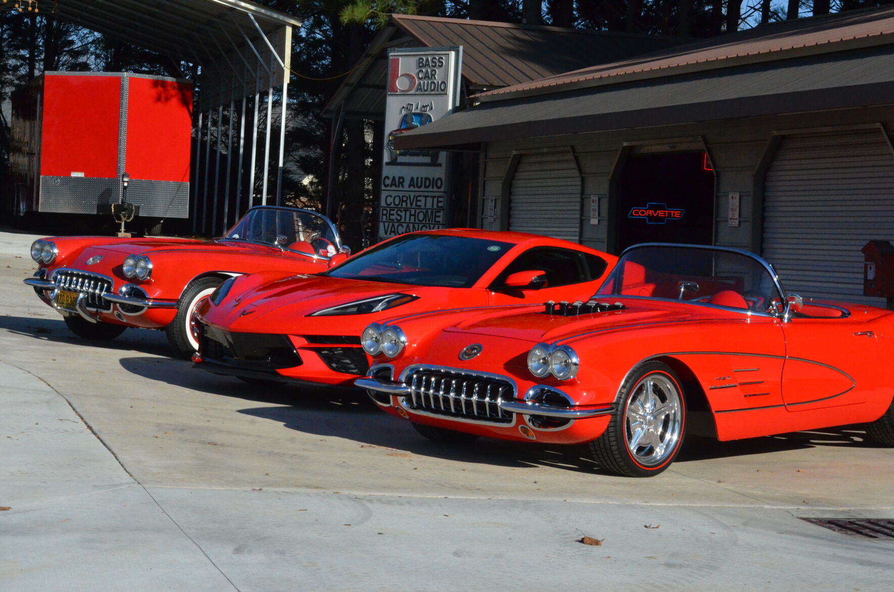 From left are Jerry Lyndon's Chevrolet Corvettes, a 1960, a 2020, and his customized 1959.