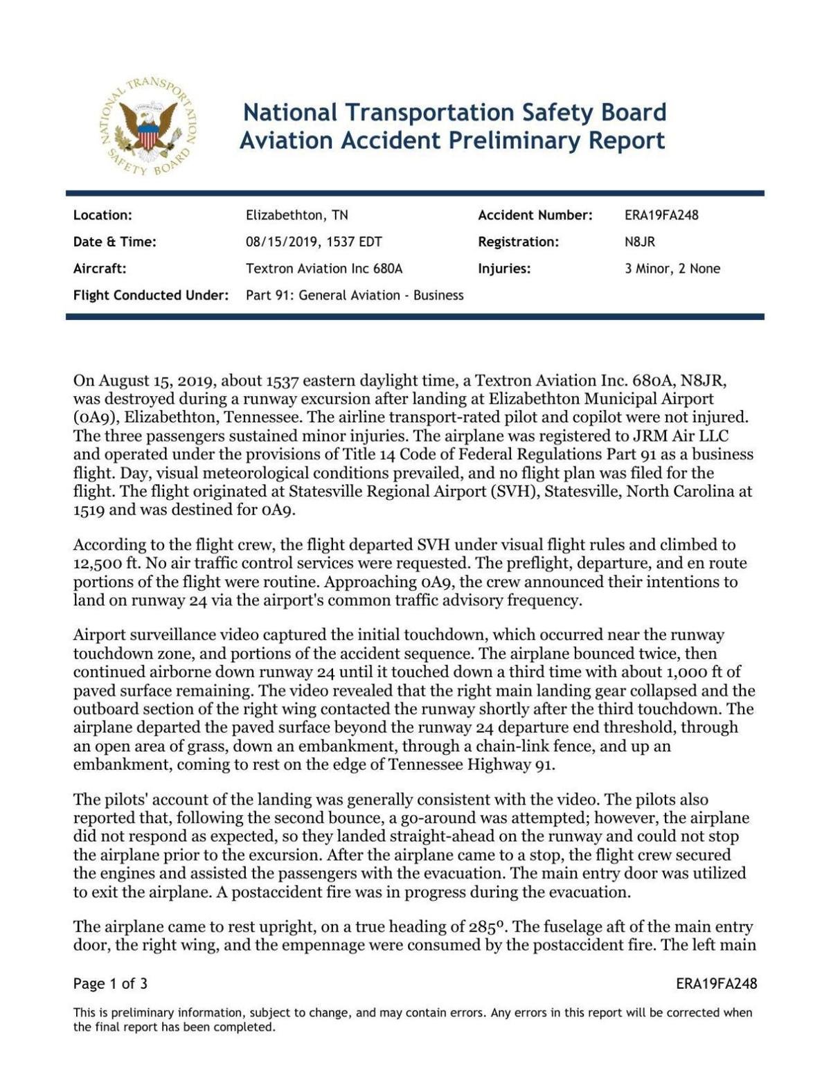 Plane crash NTSB report