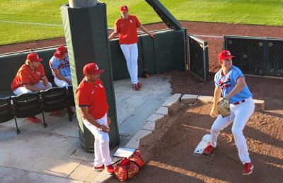 Michael McGreevy warms up in Springfield bullpen