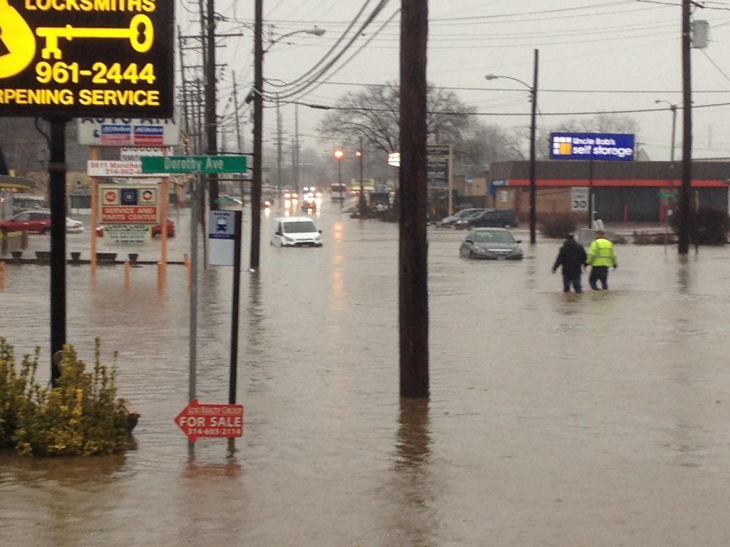 Flash floods hits Manchester Road between Hanley and Brentwood in St. Louis