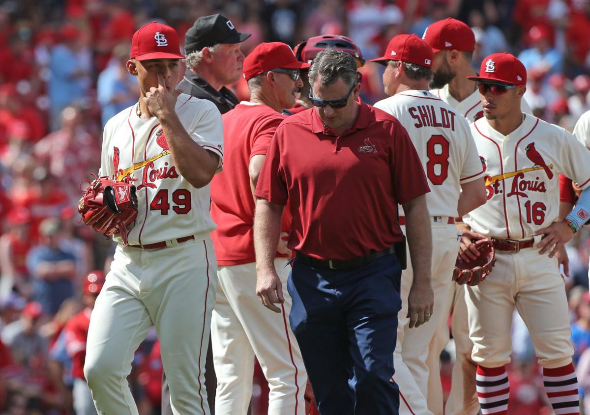 Cardinals starter Hicks leaves Tuesday's game after taking a line drive off  right wrist