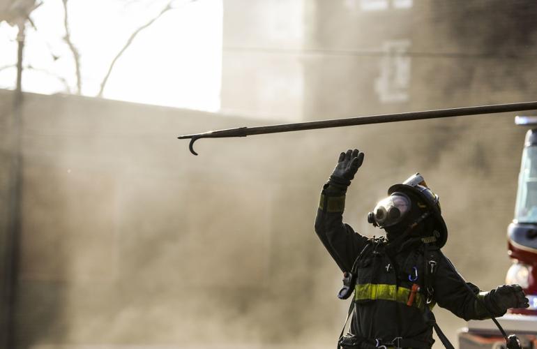 Firefighters battle blaze