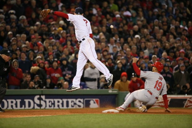 Jonny Gomes caught Trevor Story's first Red Sox grand slam on