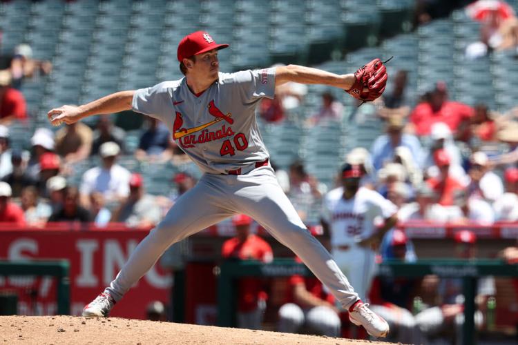 Jul 22, 2026; Anaheim, California, USA; �����Ӱ�ԭ�� Cardinals pitcher Hunter Dobbins (40) pitches during the second inning against the Los Angeles Angels at Angel Stadium. Mandatory Credit: Kiyoshi Mio-Imagn Images
