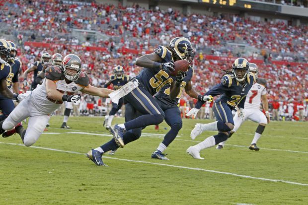 Happy Rams cheerleaders right after the St. Louis Rams win at Super