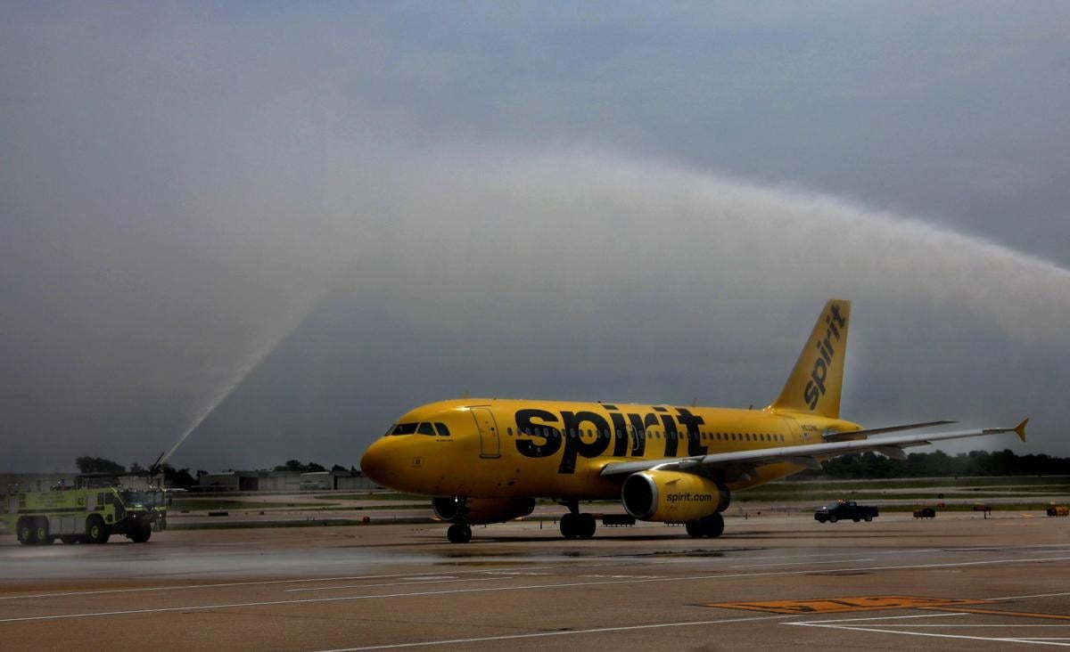 Spirit celebrates first STL departure with water cannon salute
