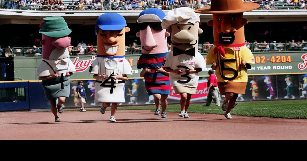 Racing Sausages with Bernie Brewer, mascot of the Milwaukee Brewers.