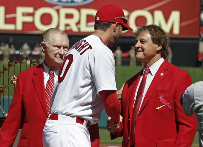 Former St. Louis Cardinals manager Whitey Herzog approves of the first  pitch he threw on Whitey Herzog Night prior to a game between the Milwaukee  Brewers and the St. Louis Cardinals at