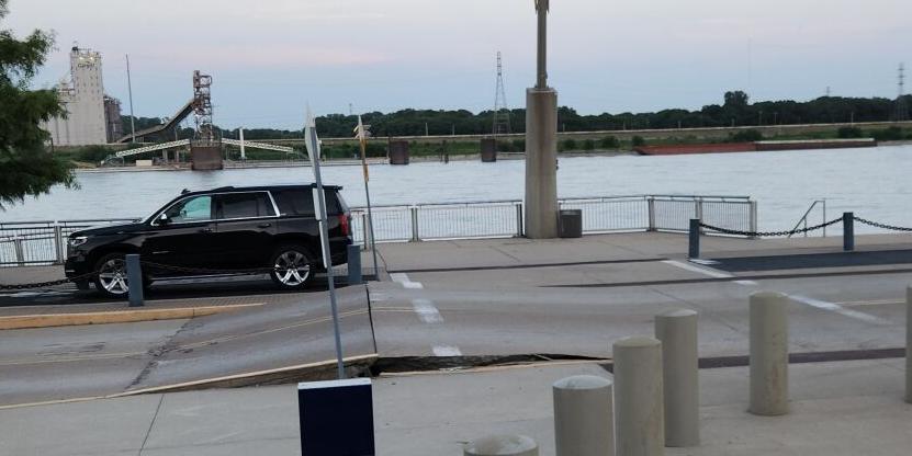 Buckling pavement near Gateway Arch
