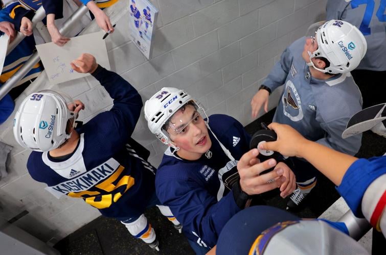 Second day of Blues development camp on Centene ice