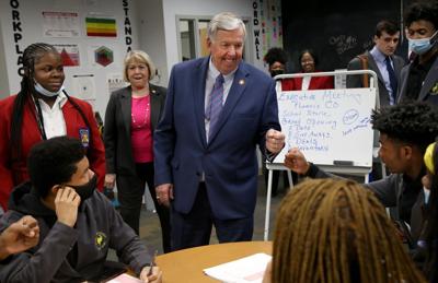Gov. Mike Parson and his wife visit a SLPS high school, Clyde C. Miller Career Academy