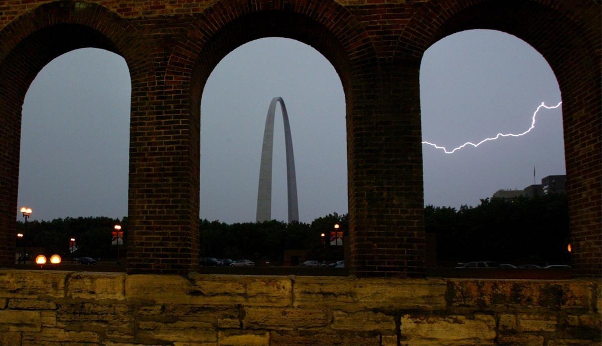 Lightning show beneath the Eads Bridge