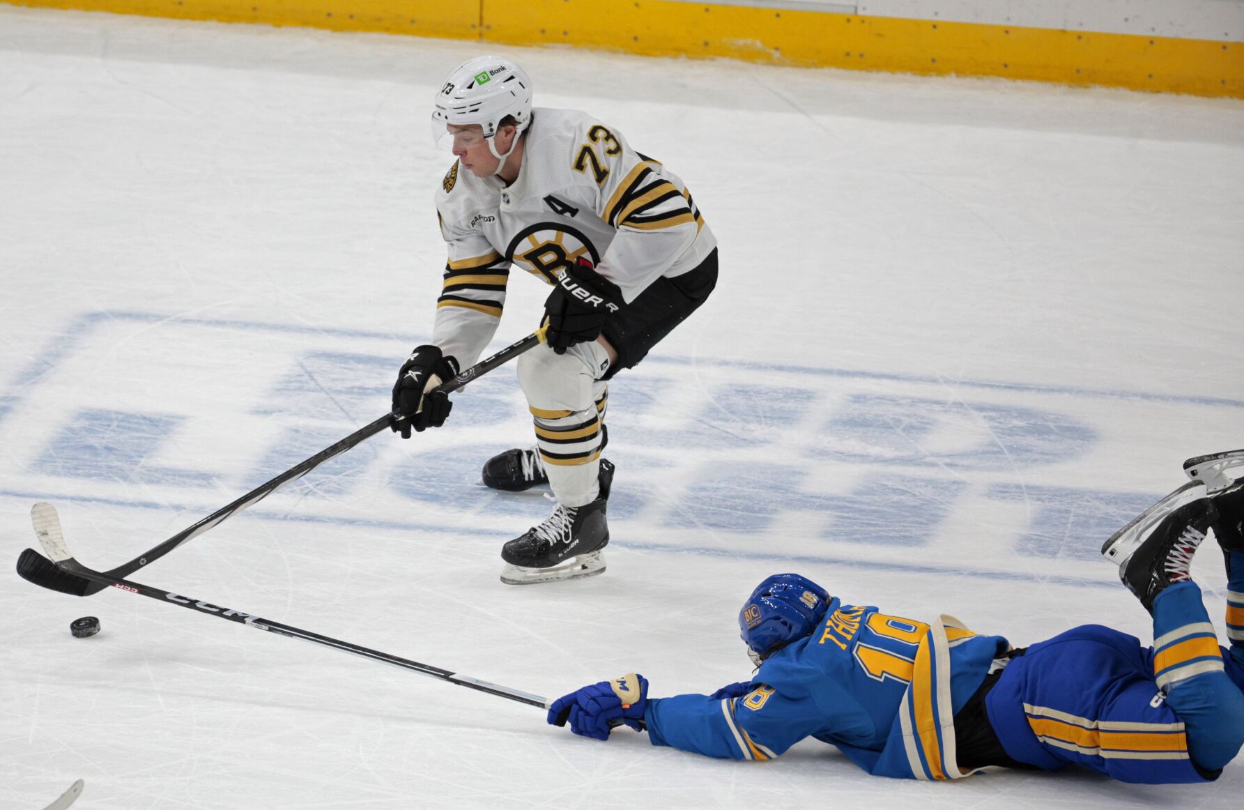 Blues Take A Tumble Against Bruins After Robert Thomas Gets Tripped In ...