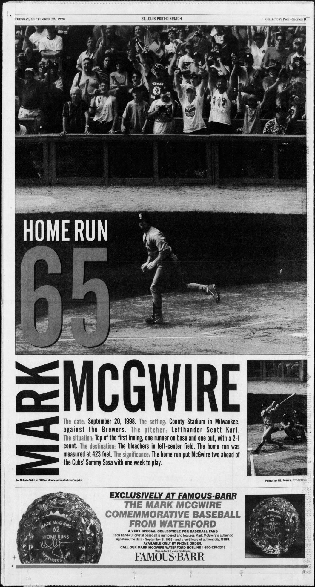 RARE 1998 MLB MARK McGWIRE 70 HOME RUNS HR #62 MATTED & FRAMED SPORTS  ILL-14x11