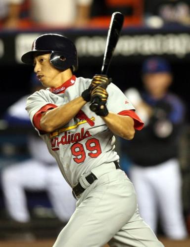 St. Louis Cardinals So Taguchi of Japan displays his Heart and