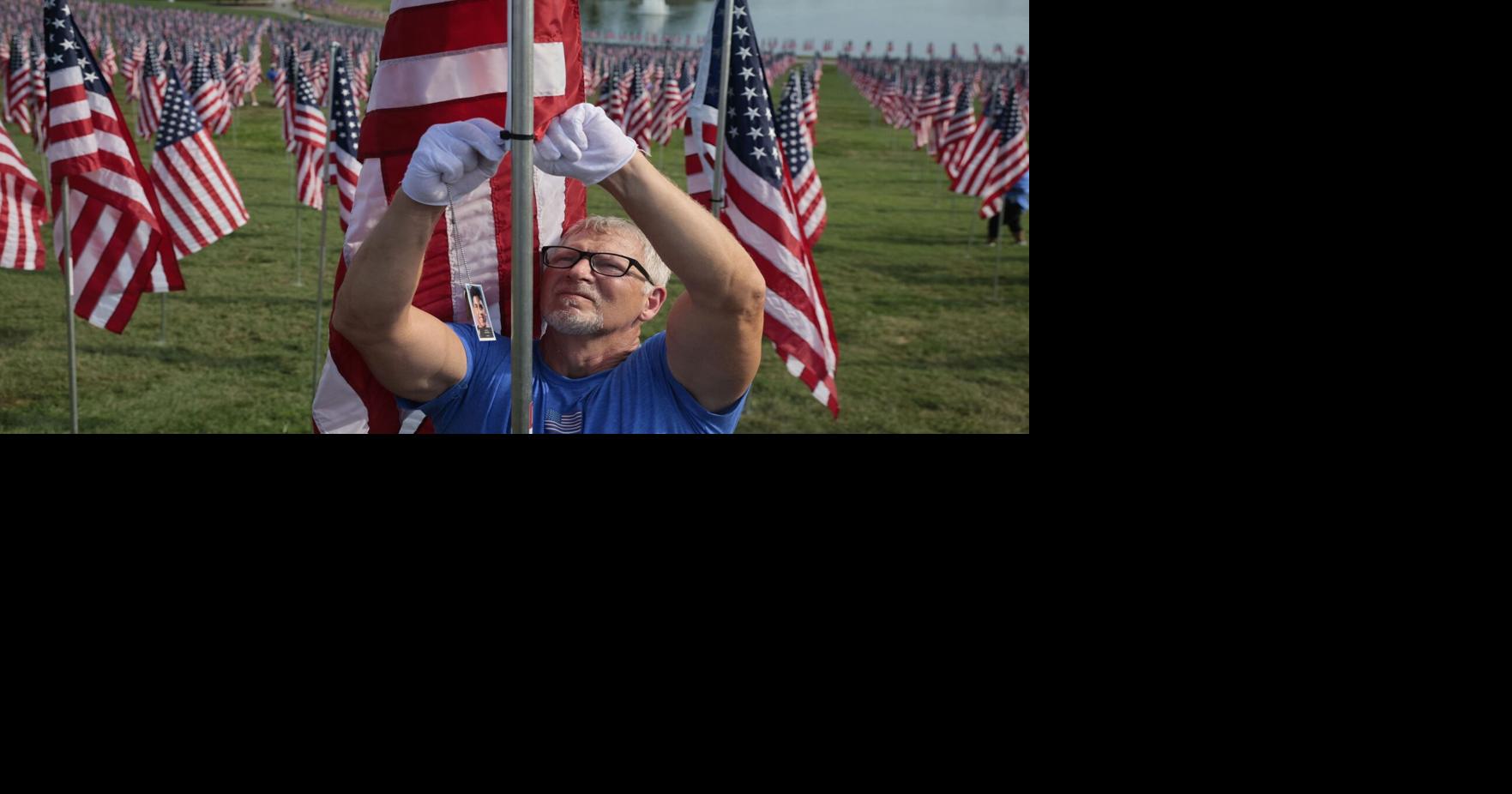 Flags of Valor memorial covers Art Hill in Forest Park