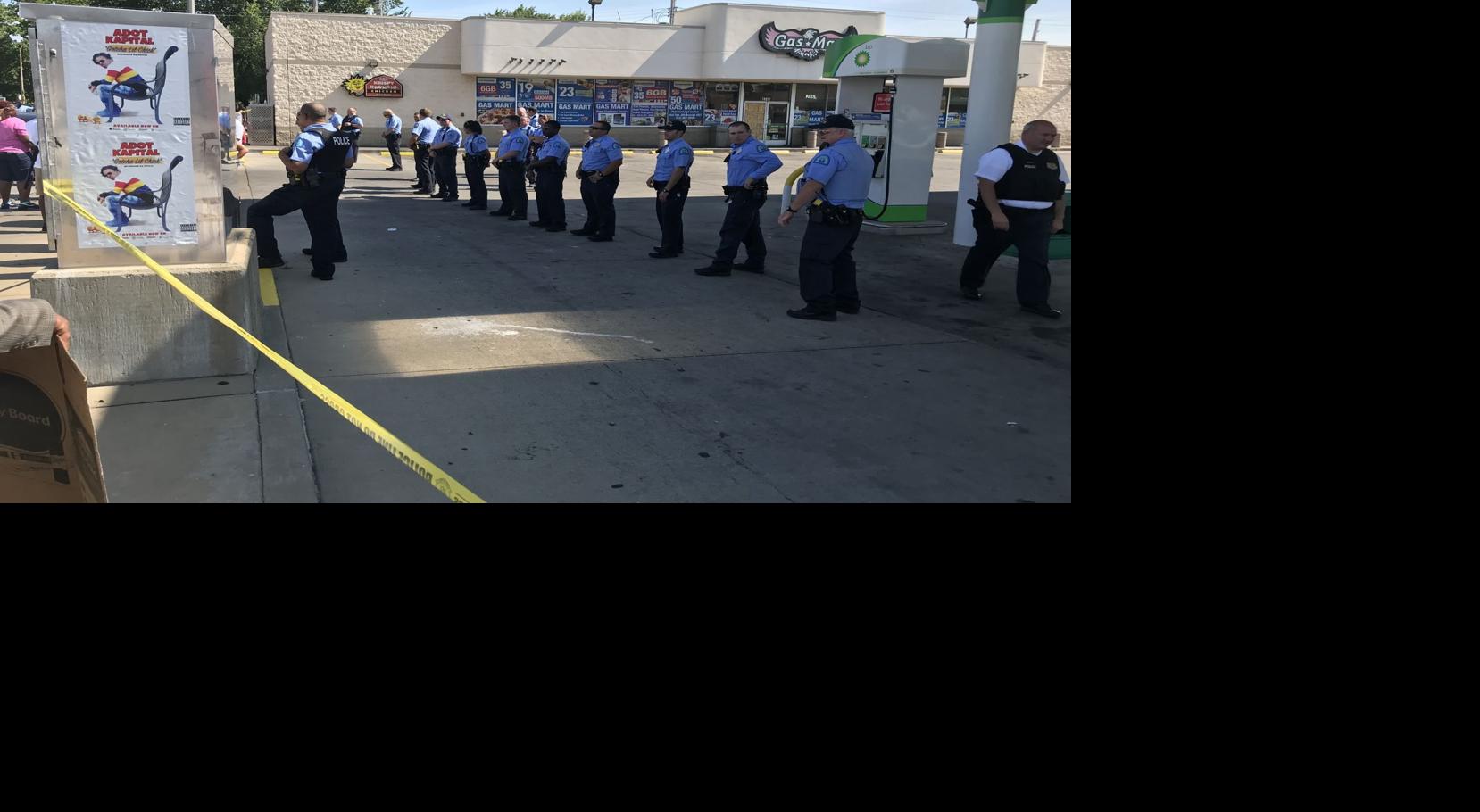 Heated moments between protesters and police outside St. Louis gas