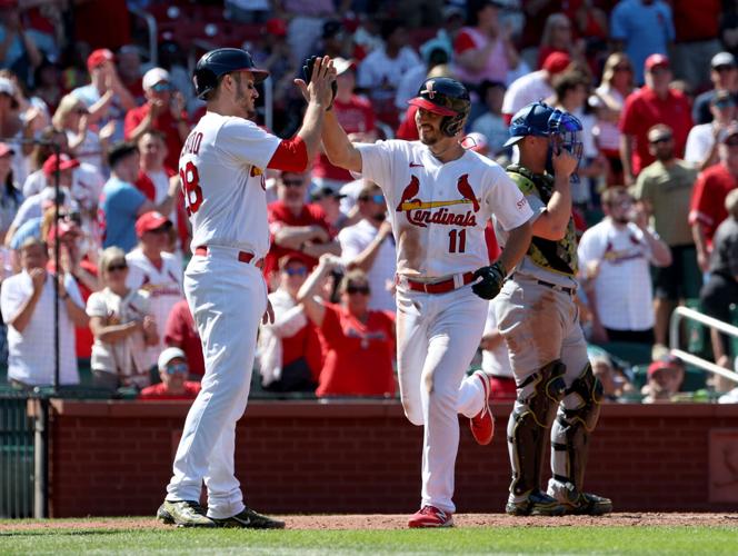 April 8, 2023: St. Louis Cardinals first baseman Paul Goldschmidt (46)  ready to bat during the game between the Milwaukee Brewers and the St.  Louis Cardinals at American Family Field on April