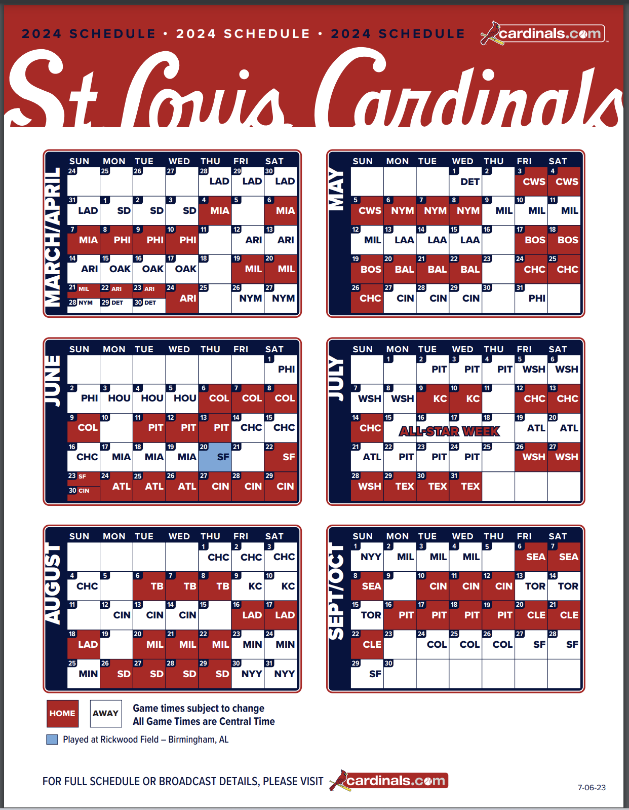 Cardinals 2024 Regular Season Schedule