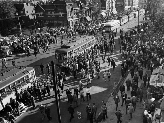 Fans in the left field bleachers at Sportsman's Park for the 1944 World  Series between the Cardinals and Browns. The first and only All-St Louis World  Series. : r/baseball