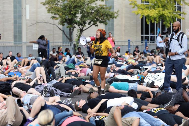 Protesters on Sunday, Sept. 17, 2017