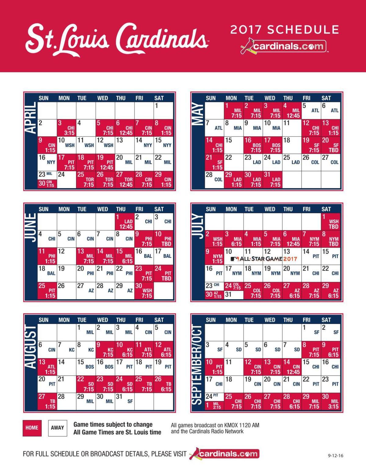 Download Cardinals 2017 schedule Baseball