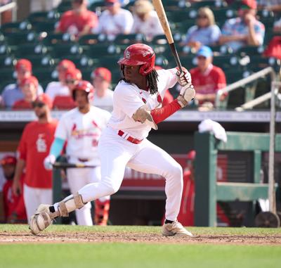 Cardinals prospect Ryan Mitchell takes at-bat during spring training game