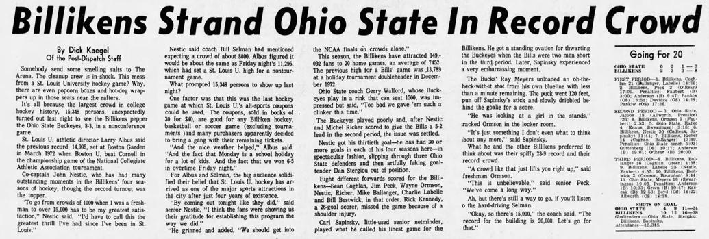 1974 Billikens smash the NCAA record for hockey crowd