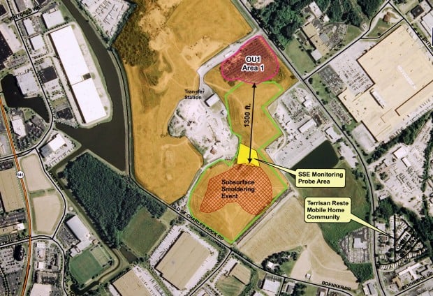 Map of landfill fire