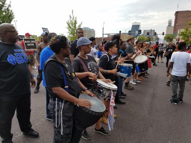 Stockley protest drum circle outside police HQ