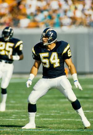 San Diego Chargers linebacker Billy Ray Smith (54) in action against the Miami Dolphins at Joe Robbie Stadium during the 1988 season.