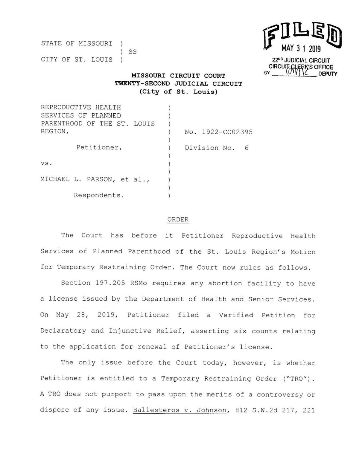 Michael Stelzer S Order In Planned Parenthood Case Stltoday Com