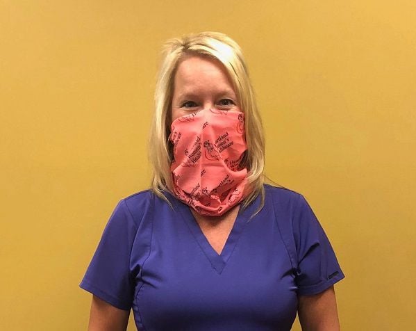 Marla Smith, WHNP Wearing Heartland Women's Healthcare Bandana Mask