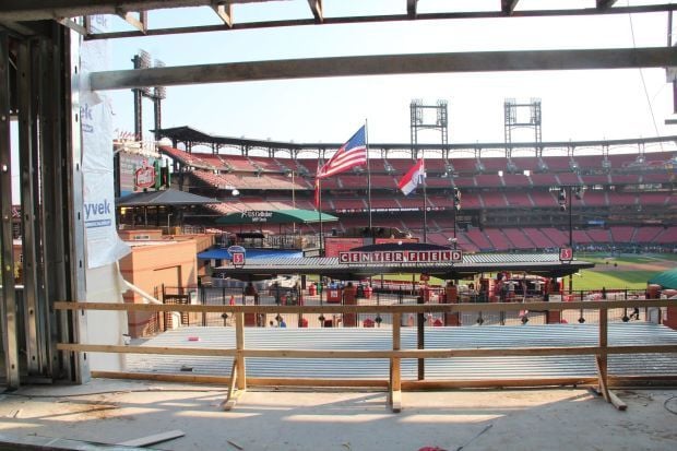 The view of Busch Stadium from inside the space that will be the Fox Sports Midwest TV studio at Ballpark Village