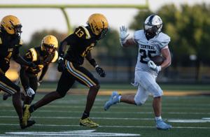 Francis Howell Central players talks after their 20-7 victory over Hazelwood Central