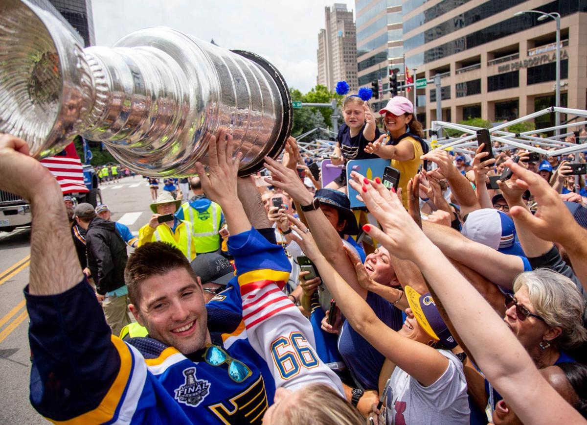 Colton Parayko raises Stanley Cup with Laila Anderson during Blues  championship celebration
