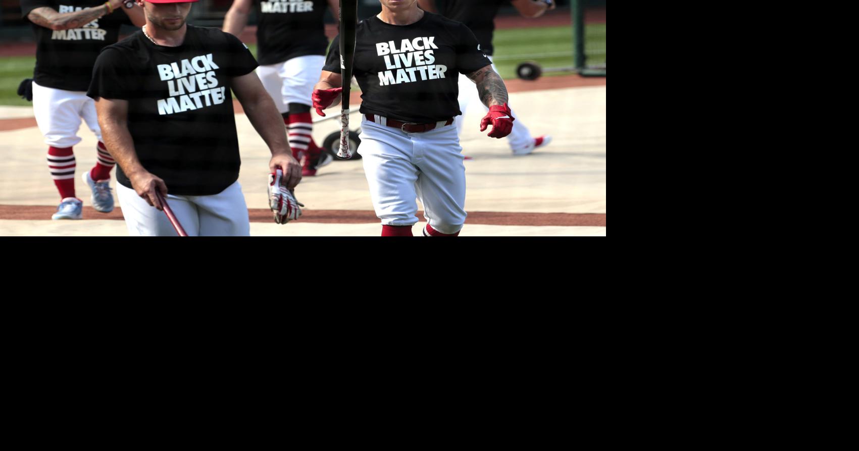 St. Louis Cardinals wear 'Black Lives Matter' shirts during Opening Day  warmups; no players kneel during National Anthem