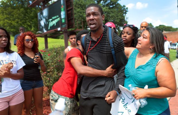 Protester yells in Ferguson